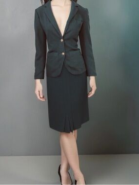 Classic Vintage Emotions Women's Dark  Green Blazer Jacket Skirt Set
